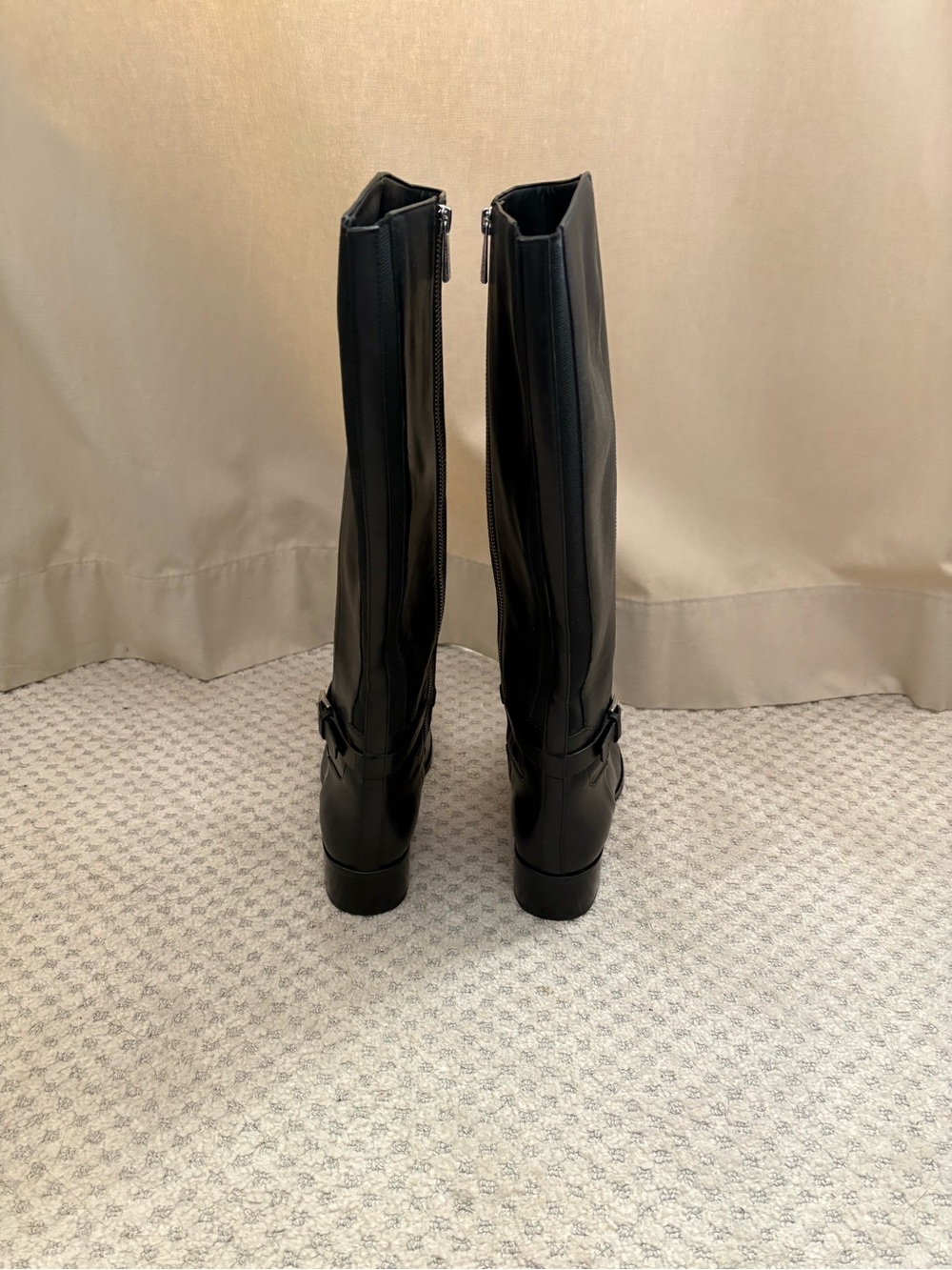 Michael Kors Black Leather Over-the-Knee Riding Boots with Logo Harness - Picture 5 of 10